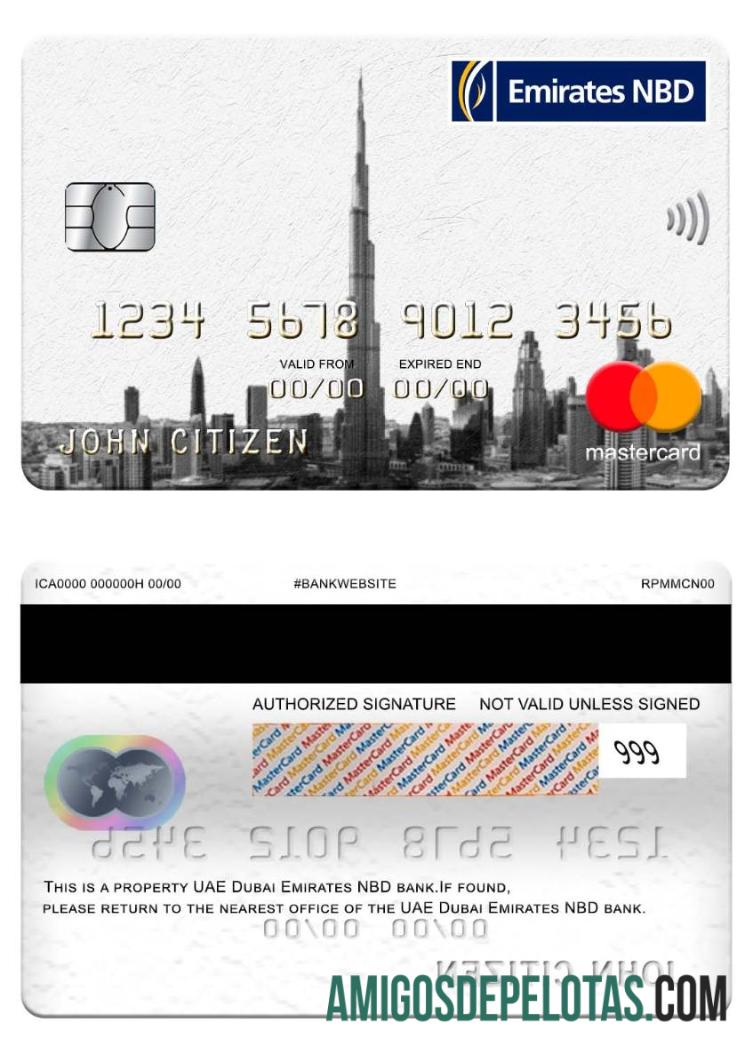 Emirados Árabes Unidos Dubai Emirates NBD Bank Mastercard exemplo real